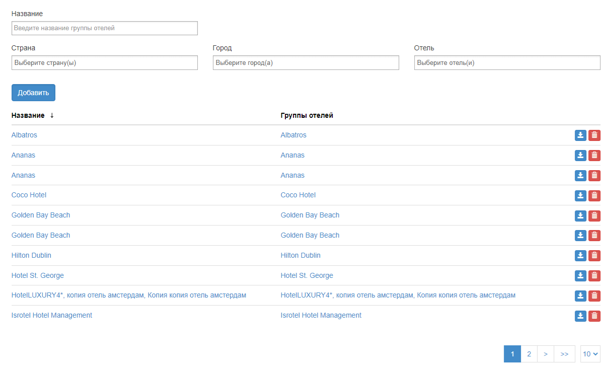 Просмотр группы отелей