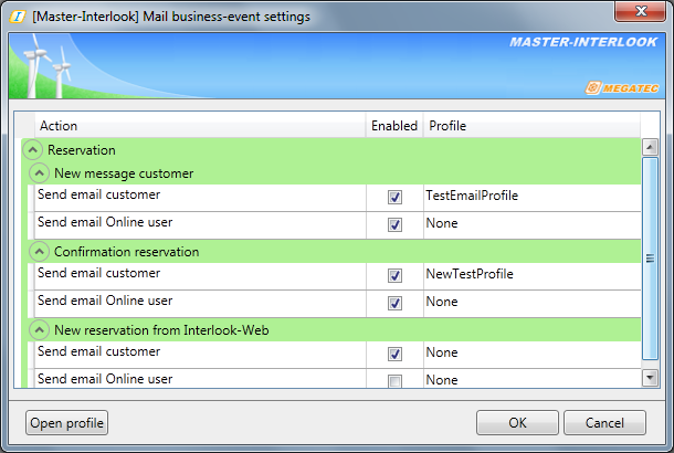 Mail business-event settings